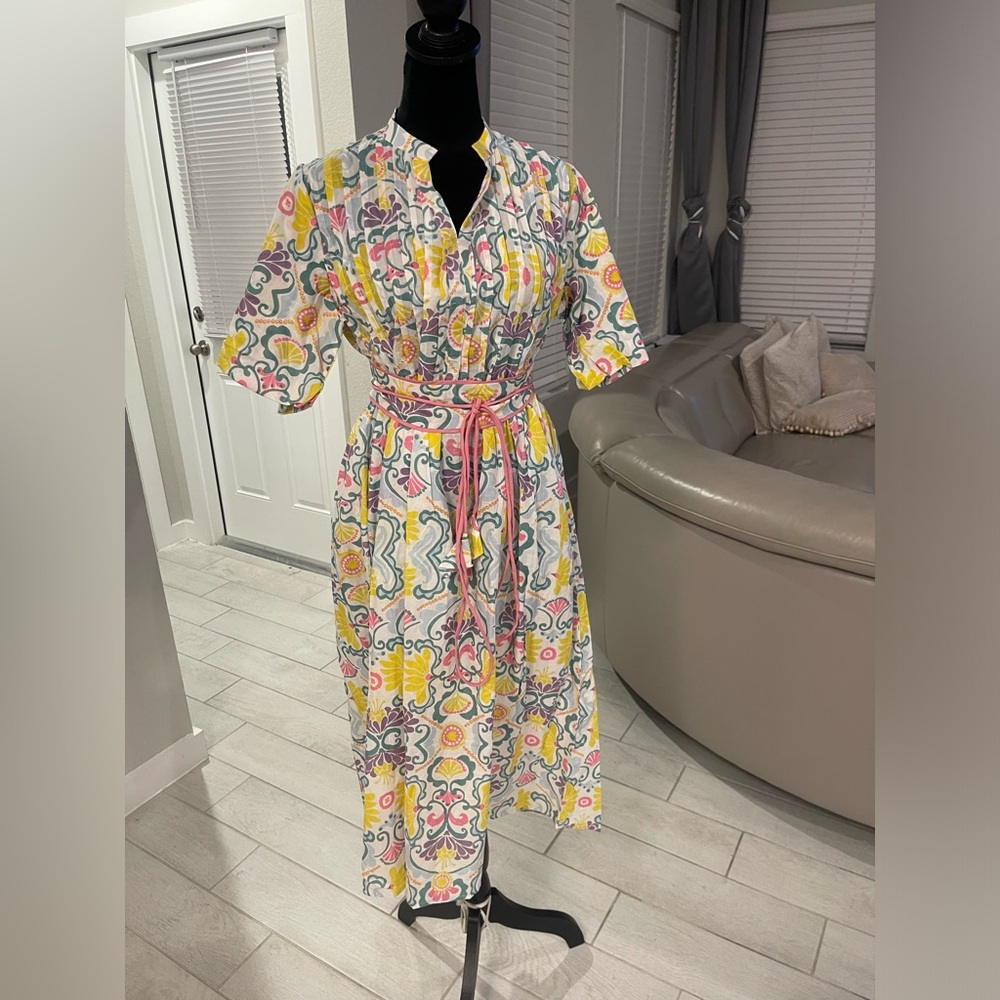 NWT Cyclamen Print Cotton Midi Dress Prairie Cottagecore Sz L